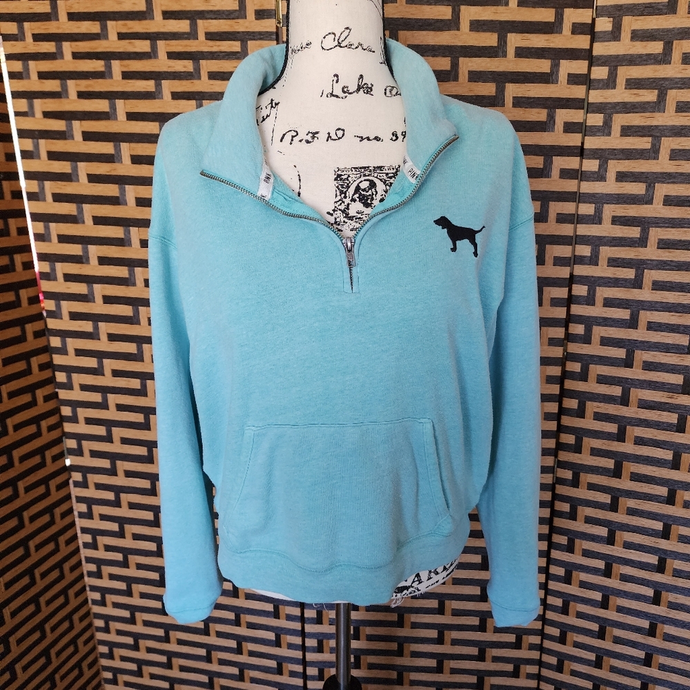 VS PINK Teal Blue Half Zip Semi Cropped Sweatshirt Sz: M